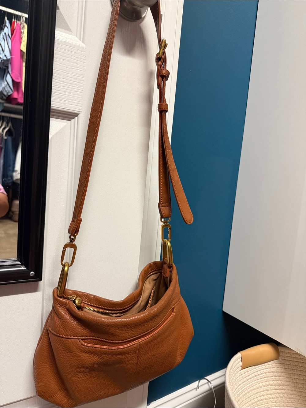Hobo shoulder bag,Everyday Pebbled Leather Shoulder Bag in Cognac